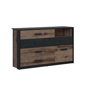 Commode 5 tiroirs 1 porte stratifiés beige noir