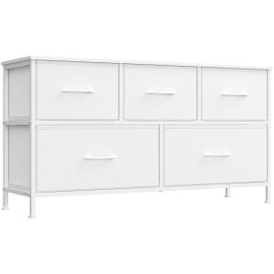 Commode 5 tiroirs acier panneau mdf tissu non-tissé blanc e…