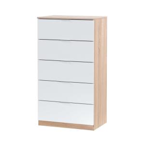 Commode 5 tiroirs - Effet Blanc et Chêne