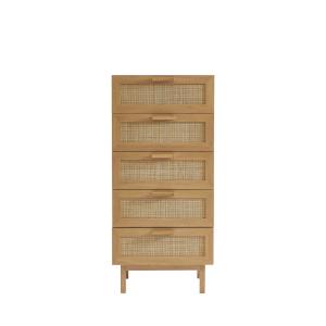 Commode 5 tiroirs en bois et cannage L60cm - Bois clair