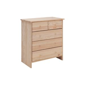 Commode 5 tiroirs en bois massif brut et poignées bois
