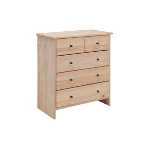 Commode 5 tiroirs en bois massif brut et poignées noir