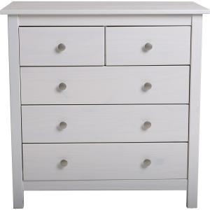 Commode 5 tiroirs en pin massif blanc 79 cm