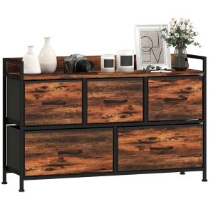 Commode 5 tiroirs en tissu pliables et cadre en acier brun…