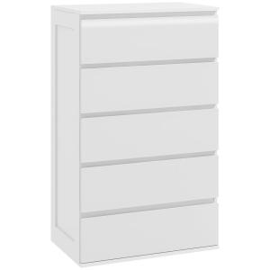 Commode 5 tiroirs meuble de rangement bois blanc