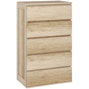 Commode 5 tiroirs meuble de rangement bois naturel