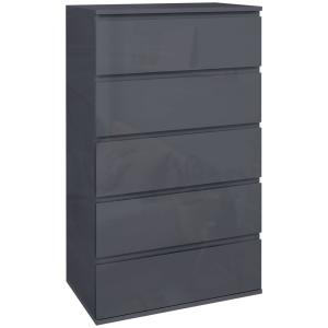 Commode 5 tiroirs meuble de rangement gris brillant