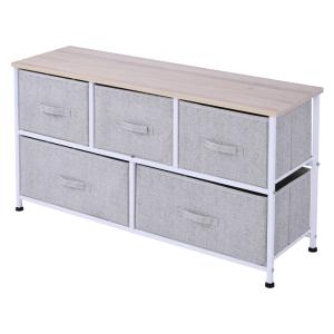 Commode 5 tiroirs non-tissés gris plateau aspect bois clair