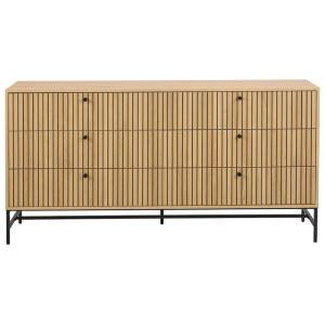 Commode 6 tiroirs 158cm effet bois pieds en métal