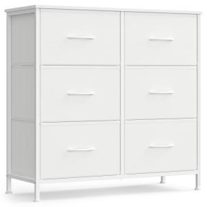 Commode 6 tiroirs acier panneau mdf tissu non-tissé blanc…