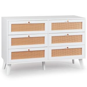 Commode 6 tiroirs avec cannage l120cm blanc