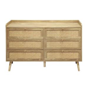Commode 6 tiroirs avec façades en rotin naturel - L120 cm