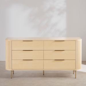 Commode 6 tiroirs beige et acier coloris laiton L160