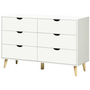 Commode 6 tiroirs design scandinave bois pin panneaux blanc