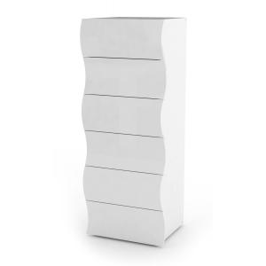 Commode 6 tiroirs effet bois blanc brillant 50x40h122 cm