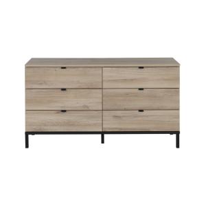 Commode 6 tiroirs effet bois chêne krönberg clair et noir