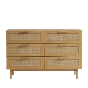 Commode 6 tiroirs en bois et cannage L130cm - Bois clair