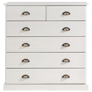 Commode 6 tiroirs en bois massif, blanc