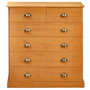 Commode 6 tiroirs en bois massif, brun