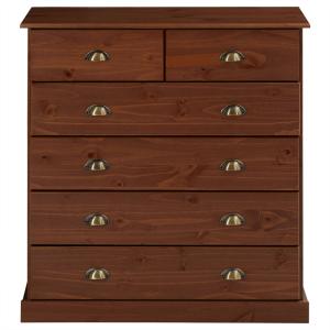 Commode 6 tiroirs en bois massif, brun foncé