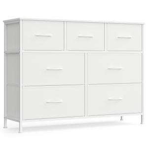 Commode 7 tiroirs acier panneau mdf tissu non-tissé blanc e…