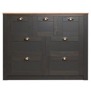 Commode 7 tiroirs en bois massif, anthracite/brun