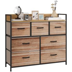 Commode 7 tiroirs pliant acier et tissu noir et naturel