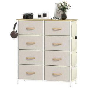 Commode 8 tiroirs en tissu cadre en acier beige