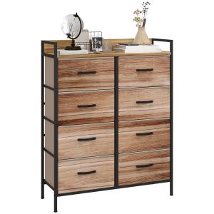 Commode 8 tiroirs et étagère métal noir non tissé aspect bo…