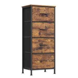 Commode à 4 tiroirs en tissu acier mdf marron et noir