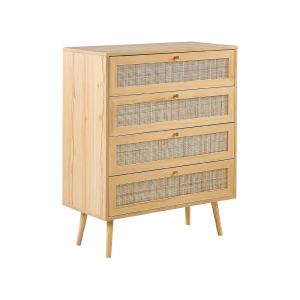 Commode à 4 tiroirs rotin imitation bois marron clair