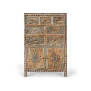 Commode à 7 tiroirs et deux portes en bois de manguier mass…
