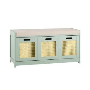 Commode à chaussure rotin avec coussin 2 portes et 1 cube