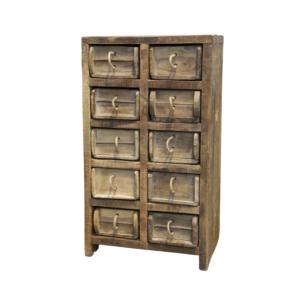 Commode ancienne 10 tiroirs en bois recyclé 40 x 33 x 70 cm