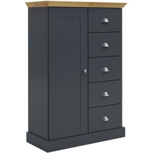 Commode avec 1 porte / 5 tiroirs en effet bois anthracite