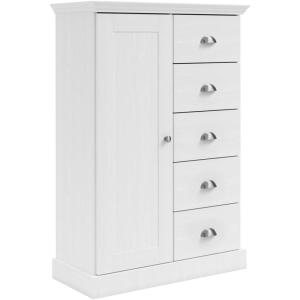 Commode avec 1 porte / 5 tiroirs en effet bois blanc