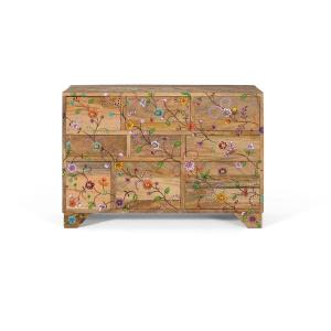 Commode avec 10 tiroirs sculptés à la main en bois de mangu…