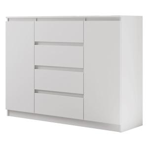 Commode avec 2 portes et 4 tiroirs, blanc mat, 120 cm