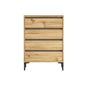 Commode avec 4 tiroirs, marron clair et gris foncé