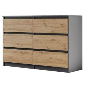 Commode avec 6 tiroirs, anthracite   chêne Artisan, 120 cm