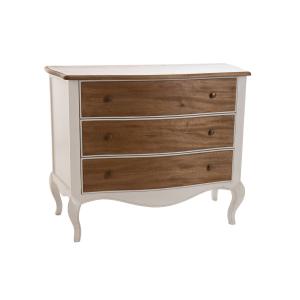 Commode baroque bois et blanc cassé 3 tiroirs L100