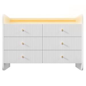 Commode blanc motif cannelé 6 tiroirs avec éclairage LED po…