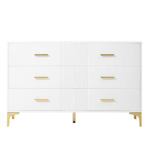 Commode blanche élégante à 6 tiroirs motif ondulé accents d…