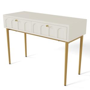 Commode blanche et dorée avec tiroirs et design élégant