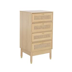 Commode chiffonnier décor bois et cannage 4 tiroirs teinte…