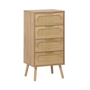 Commode chiffonnier effet bois et cannage 4 tiroirs naturel