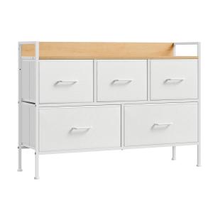 Commode de chambre 5 tiroirs en tissu blanc