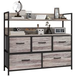 Commode de rangement 5 tiroirs en tissu et acier effet bois…