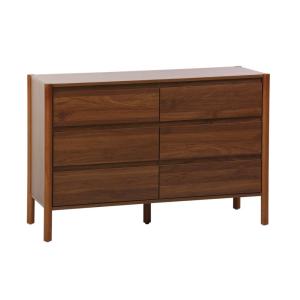 Commode décor bois 6 tiroirs 120cm noyer