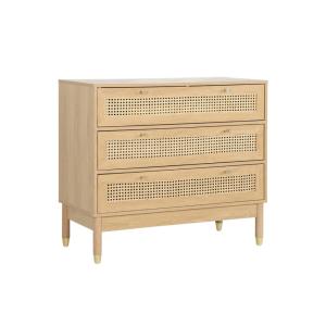 Commode décor bois et cannage 3 tiroirs teinte naturelle